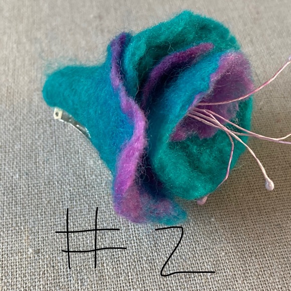 🐑 Hand Felted Floral Metal Barrettes Variety of Blooms to Choose Made From… - Picture 6 of 15